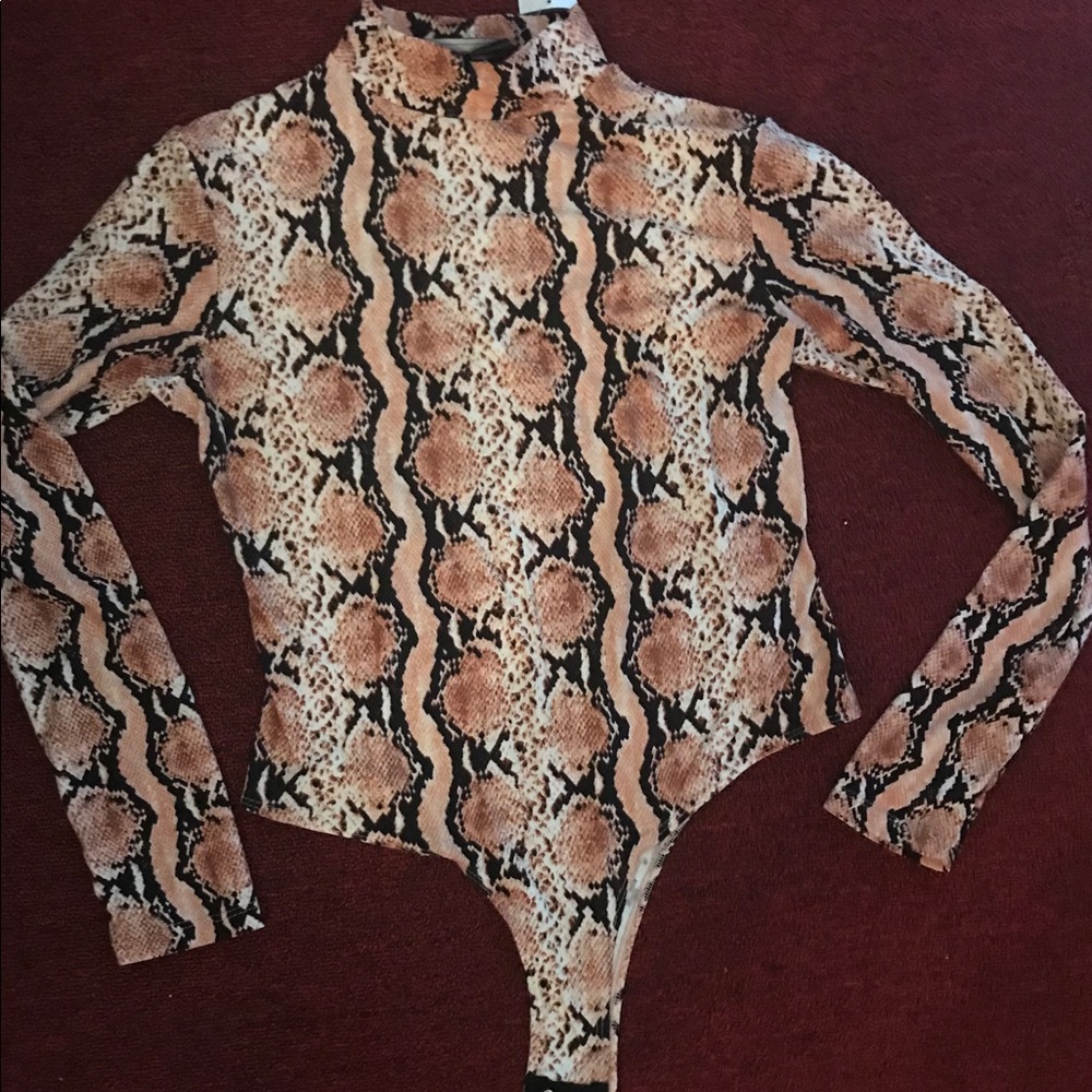 Snake Print Leotard with Low Turtleneck—new!